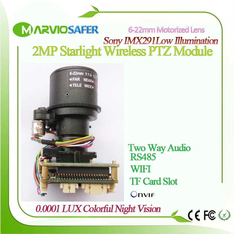 

2.1MP 1080P FULL HD Starlight IMX291 CCTV WIFI IP Network Camera Module Board, 6-22mm Motorized Zoom Lens Perfect Night Vision.