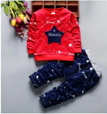 Коллекция года, весенний комплект одежды для детей, пуловер штаны для маленьких мальчиков+ футболка для мальчиков, комплект из 2 предметов, хлопковая камуфляжная одежда со звездами для мальчиков, QHQ020 - Цвет: red