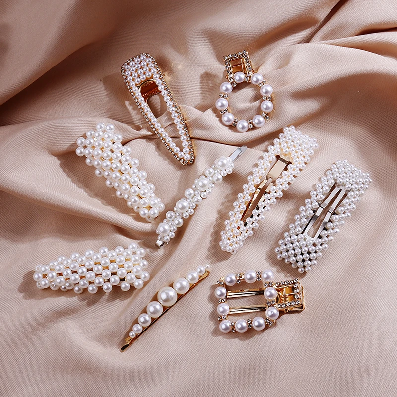 

Korean Pearl Barrette Hair Accessories for Women Snap Clip Styling Tools Design Metal Alloy Hairgrips Wedding Hair Clip Barrette