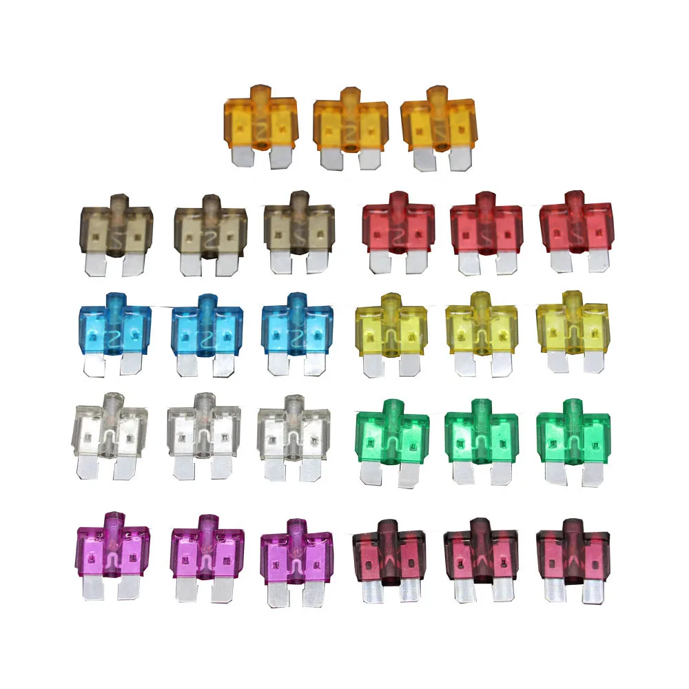 

30PC 3A~40A Medium Size Auto fuse inserts car insurance tablets small fuse with lamp car inserts fuse with box and clip