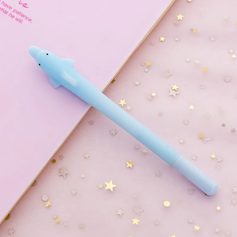 Coloffice 4Pcs Cartoon Pure Color Cute Soft Silicone Rubber Dolphin Gel Pen 0.35mm Black Ink Stationery School Office Supplies - Цвет: blue