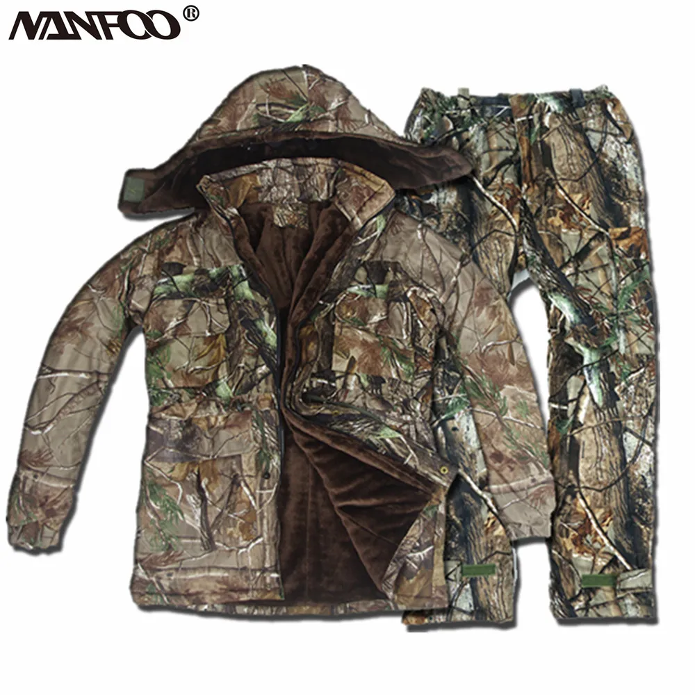 

NEW 5PCS Winter Bionic Camouflage Hunting Clothing Waterproof Thermal Fishing Camo Suit Hunting Ghillie Suit Jacket Pant Costume