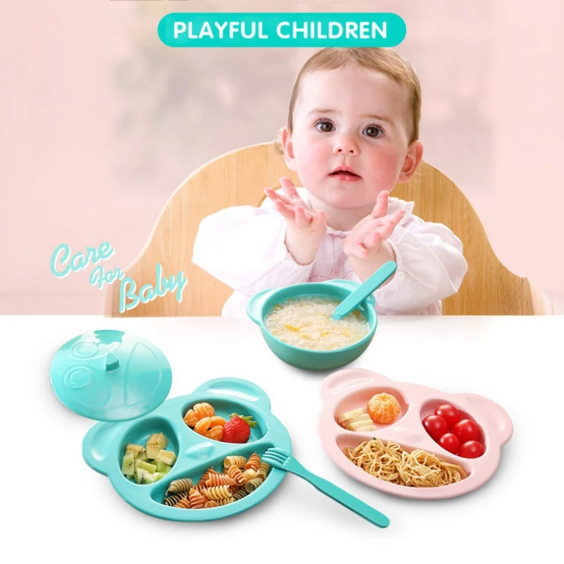 

2019 Children Baby Tableware Bowl Food Container Eating Learning Dishes Spoon Fork Bowl with Lids Set