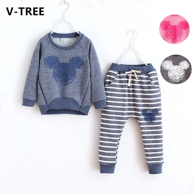 V-TREE мода детские мальчики девочки комплект одежды мультфильм полосой conjunto menina длинным рукавом детей спортивный костюм детская одежда наборы