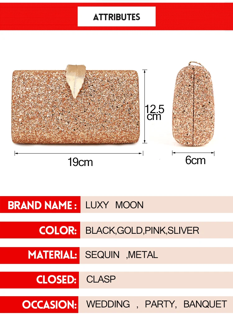 Luxy Moon Gold Sequin Clutch Bag Model Size