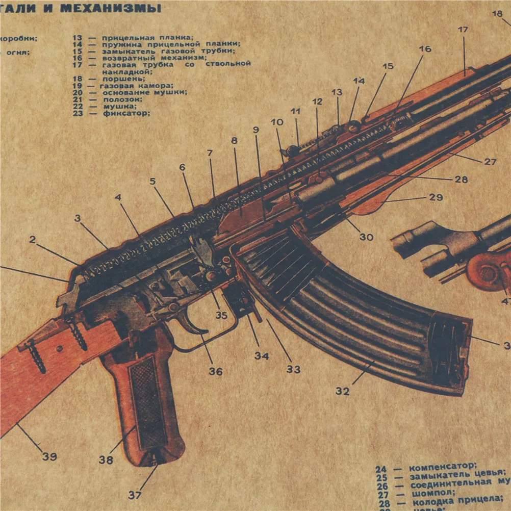 Винтажный постер AK-47 крафт-бумага краска ретро Наклейка на стену гостиная искусство ремесла карты бар Домашний Декор 51,5*36 см