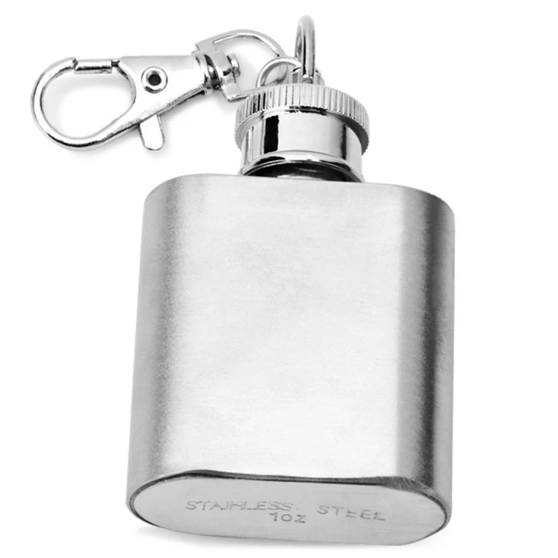 1oz Stainless Steel Mini Hip Flask with Keychain with Retail Box 100 Stainless Steelin Hip