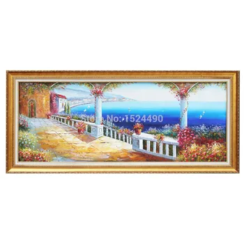 

Free Shipping Mediterranean Landscape Oil Painting Beautiful Seascape Parden Handpainted On Canvas Art For Home Decoration