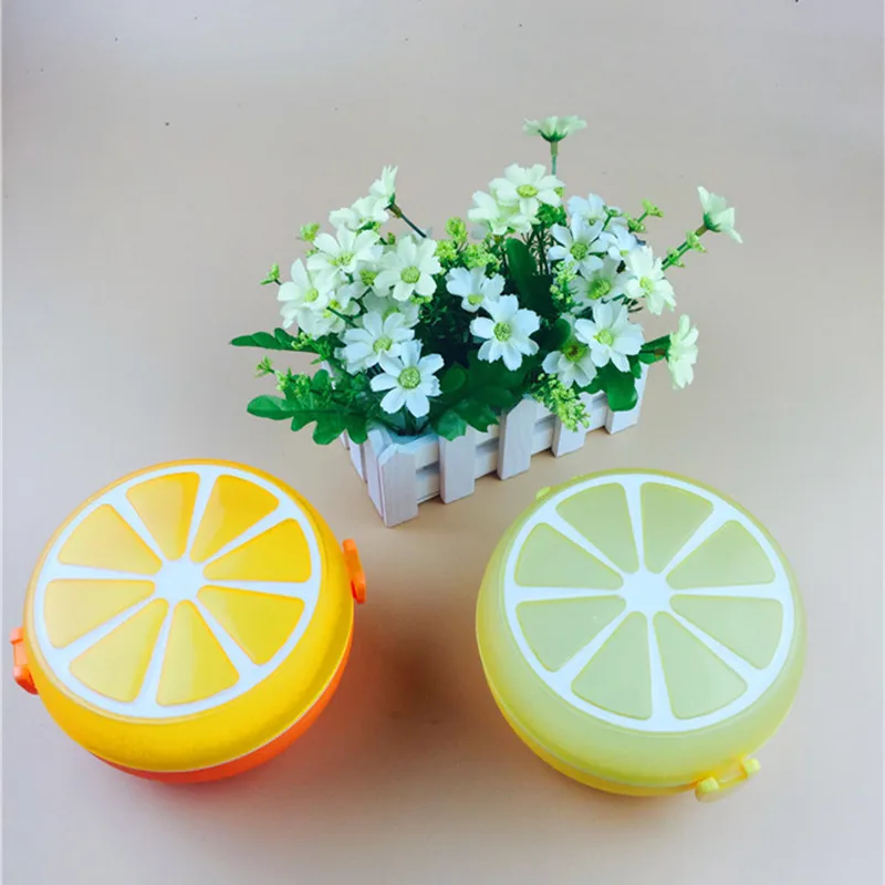

2 Layer Lemon Orange Pattern Food Container With Fork Plastic Lunch Tableware Microwave Dinnerware Portable Box Picnic Container