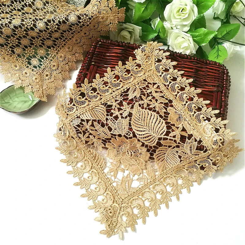 

Square 30cm European Embroidery Hollow Champagne Gold Hotel Restaurant Table Placemat Coffee Tea Cup Coaster Small Furniture Mat