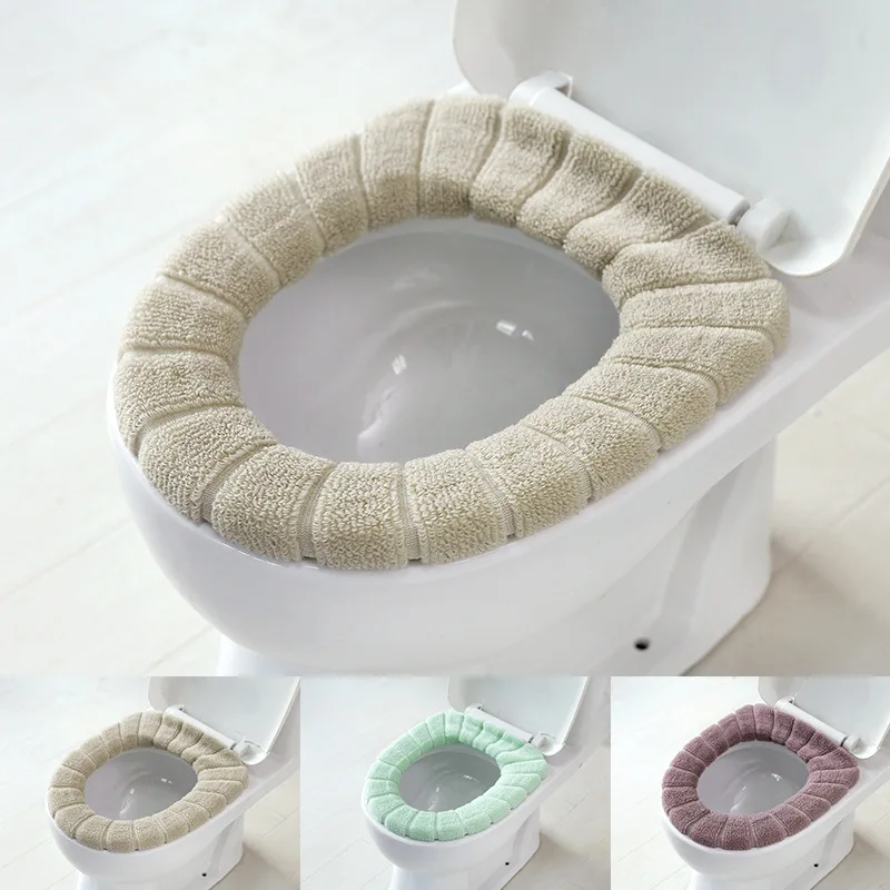 Home Toilet Seat Cover Winter Thicken Polyester Fiber Pumpkin Stripes