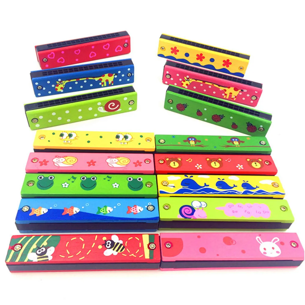 

Harmonica Kids Cartoon Painted Wooden Harmonica Children Musical Educational Music Toys Instrument to Learn Play #0128