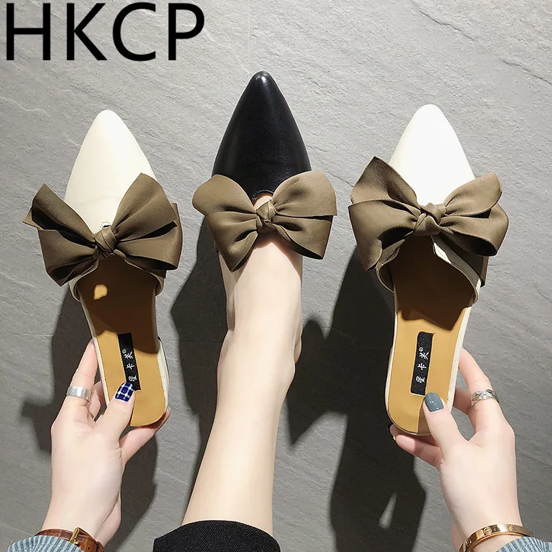 

HKCP Bow toe slipper women 2019 new women's shoes summer wear baotou shoes lazy flat slippers women C174