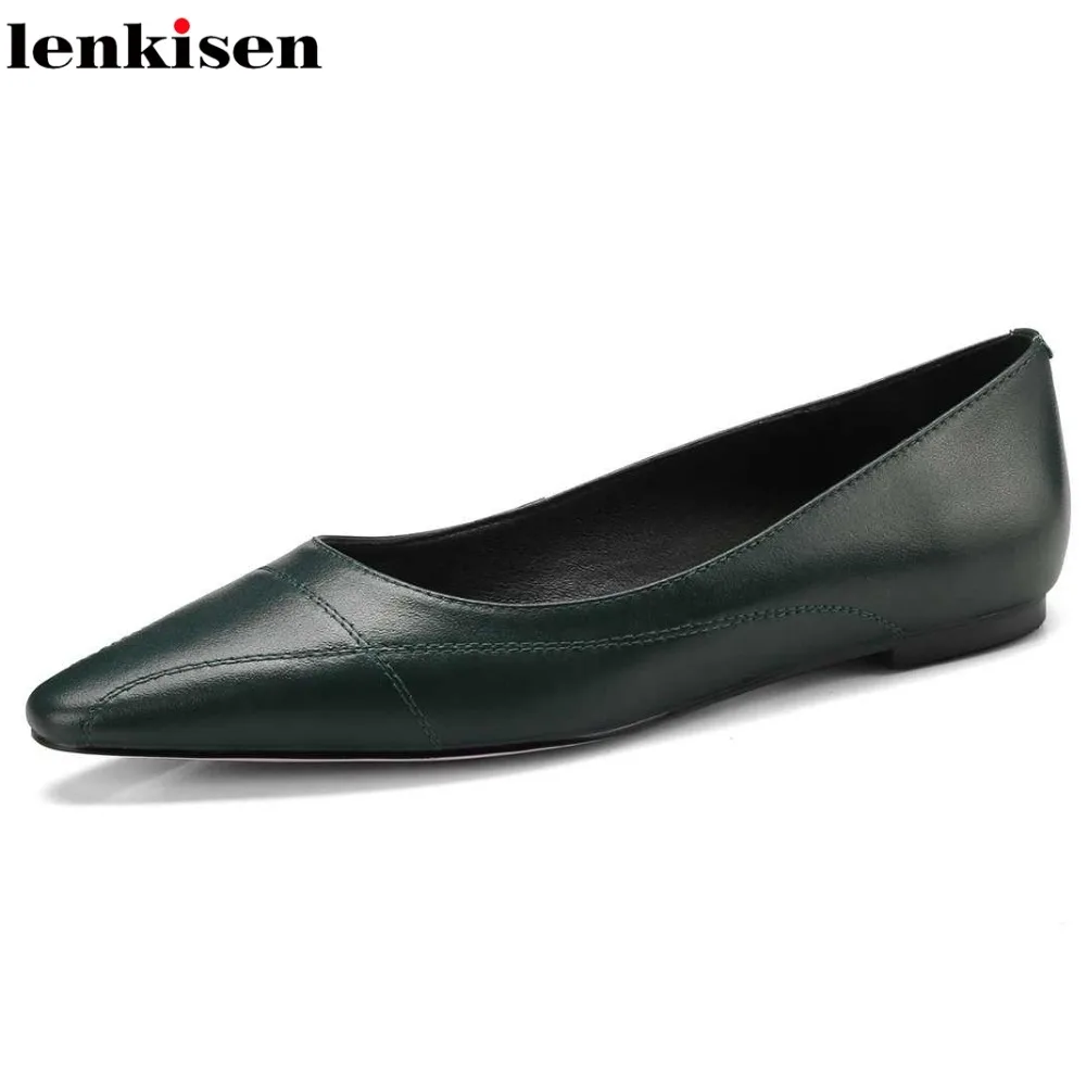 

Lenkisen concice preppy style pointed toe solid brand spring summer shoes slip on neutral streetwear fairy beach women flats L3