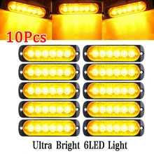 10Pcs 18W Amber 6 LED Car Truck Camion Strobe Warning Lights Lamp 12V Super Bright Emergency Strobe Lights for Trucks amber led solar led security lights strobe lights simulation virtual alarm warning free wiring car traffic warning lights security lights