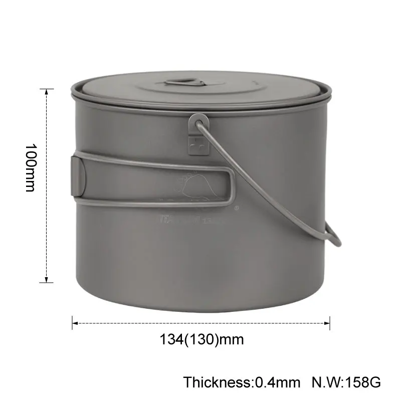 TOAKS de titanio puro Pot Camping ollas de cocina Picnic colgar olla ultraligero de titanio olla con la fianza de POT-1300-BH