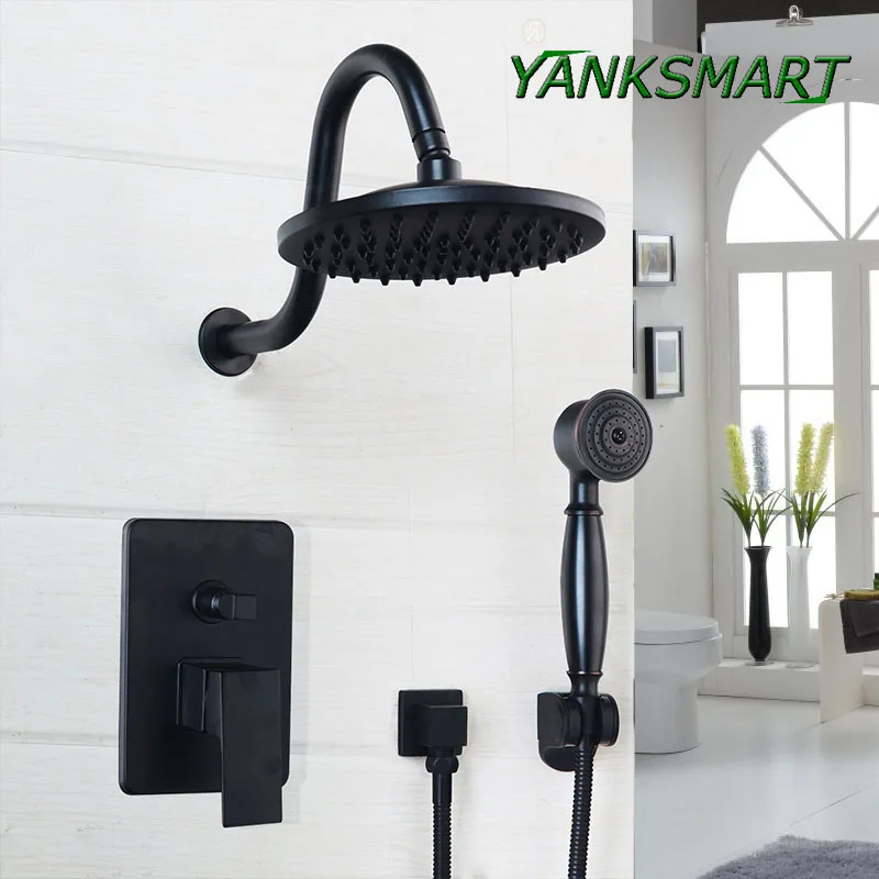 YANKSMART дождевой смеситель для душа в ванную черная 8/10/12 дюймовая круглая головка