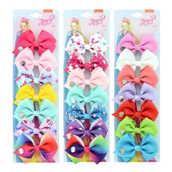 

7Pcs/Card Printed Knot Ribbon Hair Bow Set Rainbow Unicorn Hair Clips Kid Boutique Hairpin Card Gift Baby Girl Hair Accessories