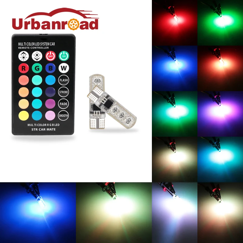 

2pcs 5050 SMD T10 RGB Led Strobe Bulb 194 168 w5w Wedge Lamp Bulb T10 Remote w5w RGB Flash Strobe 194 168 With Remote Controller