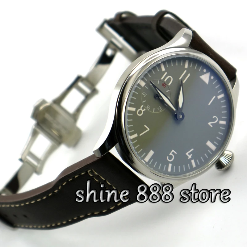 

44mm parnis grey dial 6497 movement deployment calsp hand winding mens watch