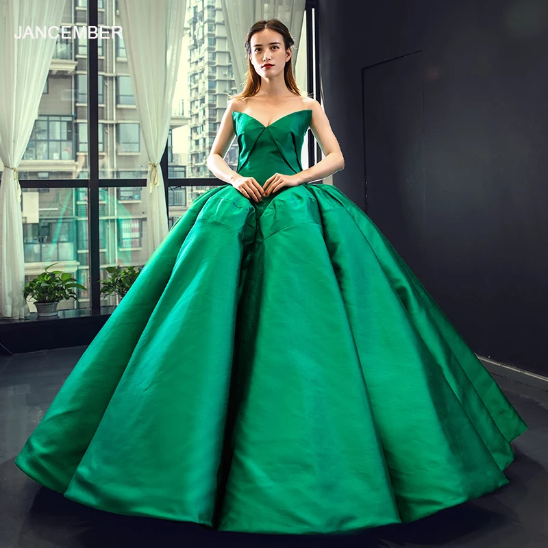 J66858 Jancember зеленое платье Quinceanera 2020 атласные бальные платья без бретелек для