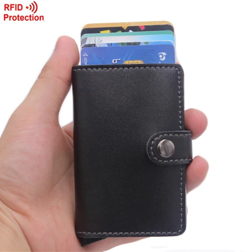Antitheft Men Wallets PU Leather Slim Mini RFID Wallet Automatic Business Card Holder Aluminum Credit Card Case Protector