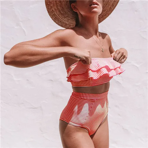 Купальник пуш-ап, сексуальный женский танкини, пляжная одежда, летний купальный костюм для женщин, высокая талия, бикини, спортивный костюм, трикини - Цвет: pink stripe