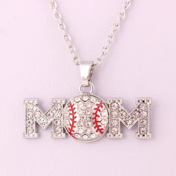 

Sporty Rhinestone Baseball Mom Necklace Gift for Her / Gift Under Ten Clear Crystals with red Enamel