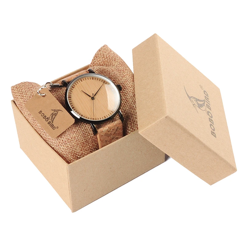 BOBO BIRD E19 Ultra Thin Bamboo Wooden Watches Men Women Simple Quartz Watches Cork Band relojes para mujer