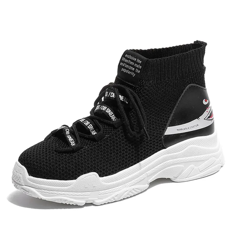 SUROM Shark Sneakers Women Men Knit Upper Breathable Sport Shoes