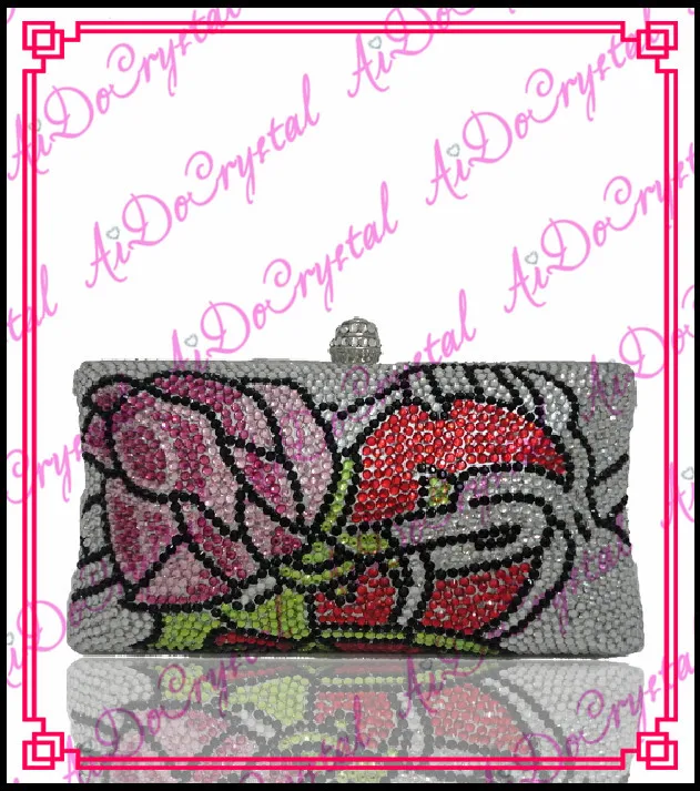 Aidocrystal pure handmade crystal red flower white clutch bag for ladies