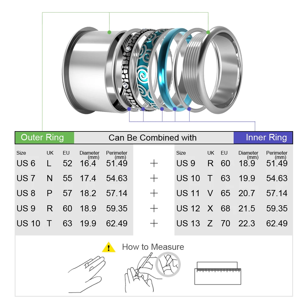 Floya Stainless Steel Rings For Women Interchangeable Rotatable Big Wedding Ring Band Aneis Feminino Anillos Mujer Layers Ring