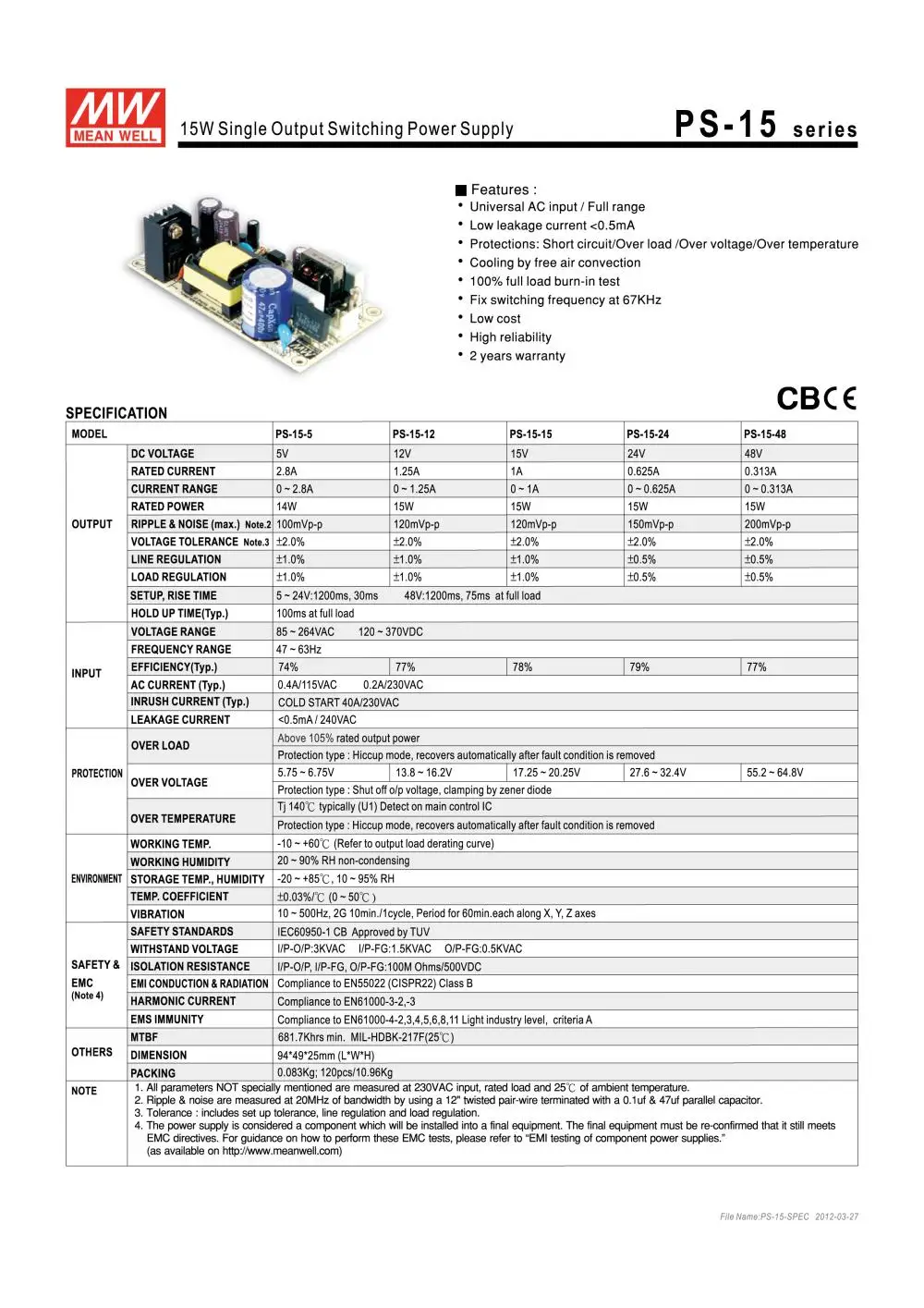 Meanwell PS-15-24 24 В 0.625A meanwell PS-15 15 Вт Один выход импульсный источник питания