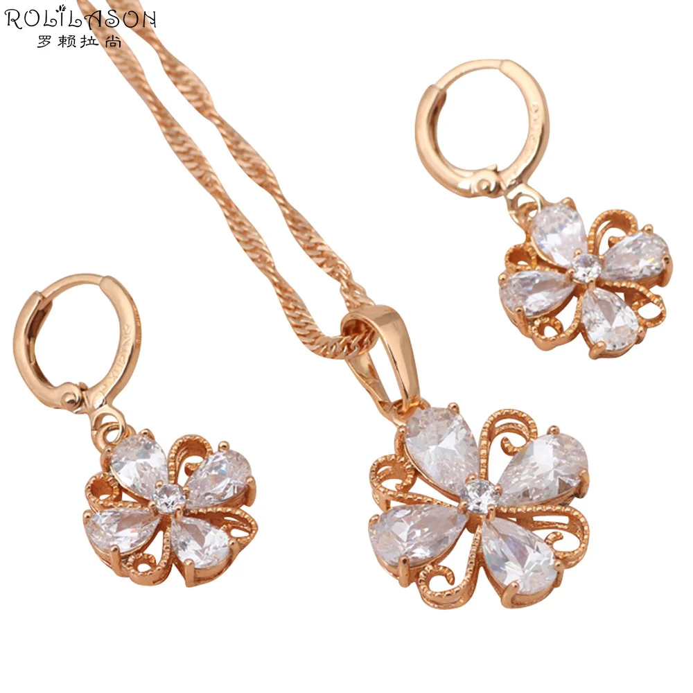 Brand design Flower style jewelry sets Drop Earrings & Necklace gold