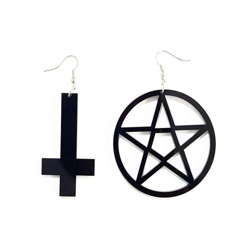 

black Cross Pentagram Dangle Earrings Hot Hip hop rapper's star earrings black star cross big acrylic drop earrings for women