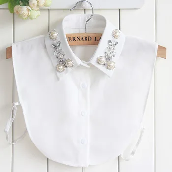 peter pan fake false collar shirt detachable collars for womens decor fake shirt women white cotton pearl lace lapel embroidery