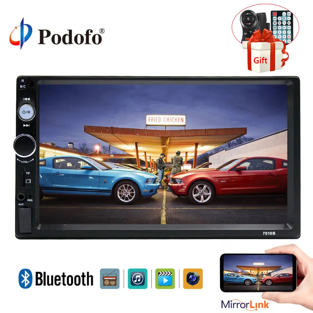 

Podofo 2din Car Radio 7" Auto Radio MP5 Player Touch Screen Digital Display Bluetooth USB/AUX Support Mirror Link+steering wheel