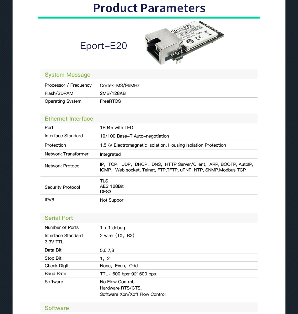 HF E Порт-E20 FreeRTOS сетевой серверный порт ttl последовательный в Ethernet встроенный модуль DHCP 3,3 В TCP IP Telnet CE сертифицированный
