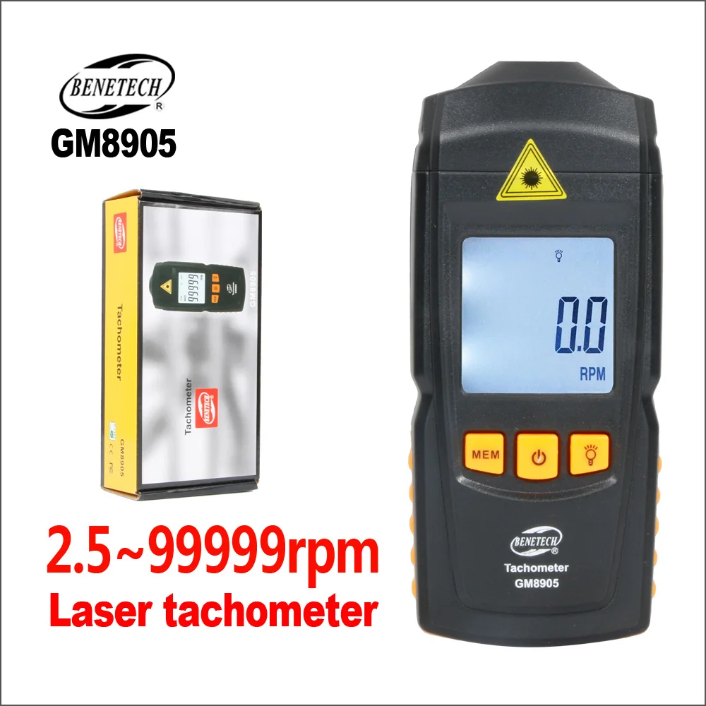 

BENETECH Auto Tachometer Handheld Digital Electronic Mini Tachometer Rpm Portabel GM8905 2.5-99999rpm Laser Tachometers