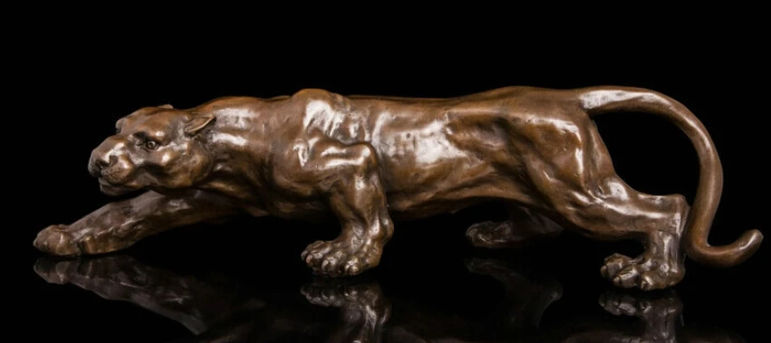 

15 inch Art Deco Sculpture Jaguar Panther Animal Bronze Statue R0712 (B0413)