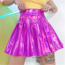 Панк летние женские японские юбки Харадзюку голографическая металлическая юбка для ночного клуба Империя серебристые, лазерные плиссированные мини юбки