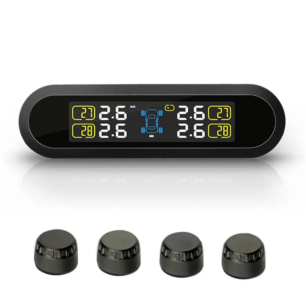 

TPMS HOT Sale Tire Pressure Alarm Monitor System Solar Energy LED Display Screen Wireless TPMS 4 Sensor Car Alarm System ZK30