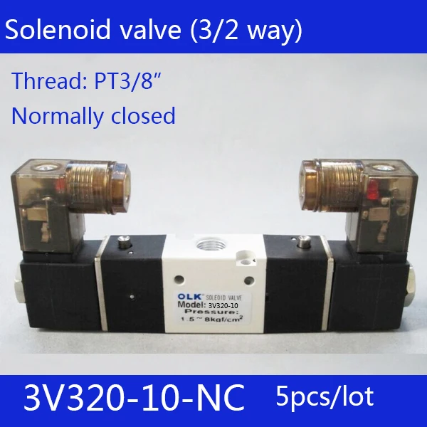 

5pcs Free shipping 3V320-10-NC solenoid Air Valve 3Port 2Position 3/8" Solenoid Air Valve Single NC Normal Closed,Double control