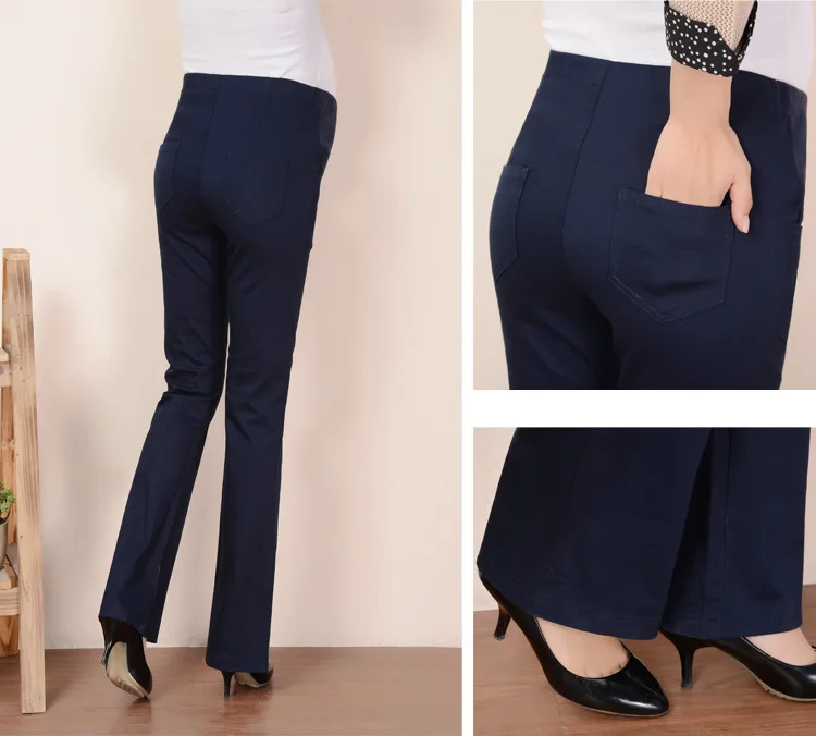 Cotton Pregnant Pants Maternity Pants Work Office Career High Waist Over Belly Slim Fit Elastic Waist Trousers for Women