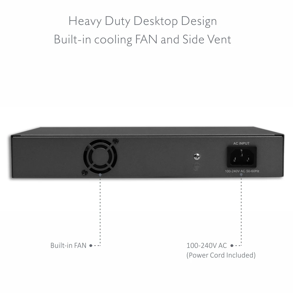 Doerguin 8 Порты гигабитный коммутатор PoE 100/1000 Мбит/с IEEE802.3af IEEE802.3at 150 Вт Выход Max с 16 Гбит/с пропускной способностью встроенный вентилятор