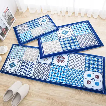 

Classic Nordic Style Blue Flower Arts Pattern Home Deco Carpet Living Room Bedroom Fleece Fabric Mats Antiskid