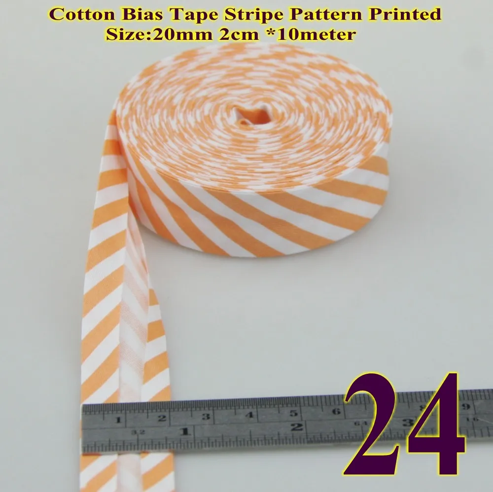 Хлопок косая бейка в горошек, Полоска, клетка, узоры тесемок, косая бейка 20 мм, 10 м пятна шотландской саржа ткани со складками - Цвет: 24 stripes orange