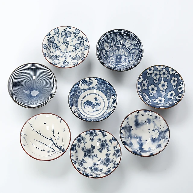 Cheap 6Pcs Chinese Ceramic Tea Cup Set Blue And White Porcelain Kung Fu Tea Cup Home Office Drinkware Retro Teaware Gaiwan Gift Random