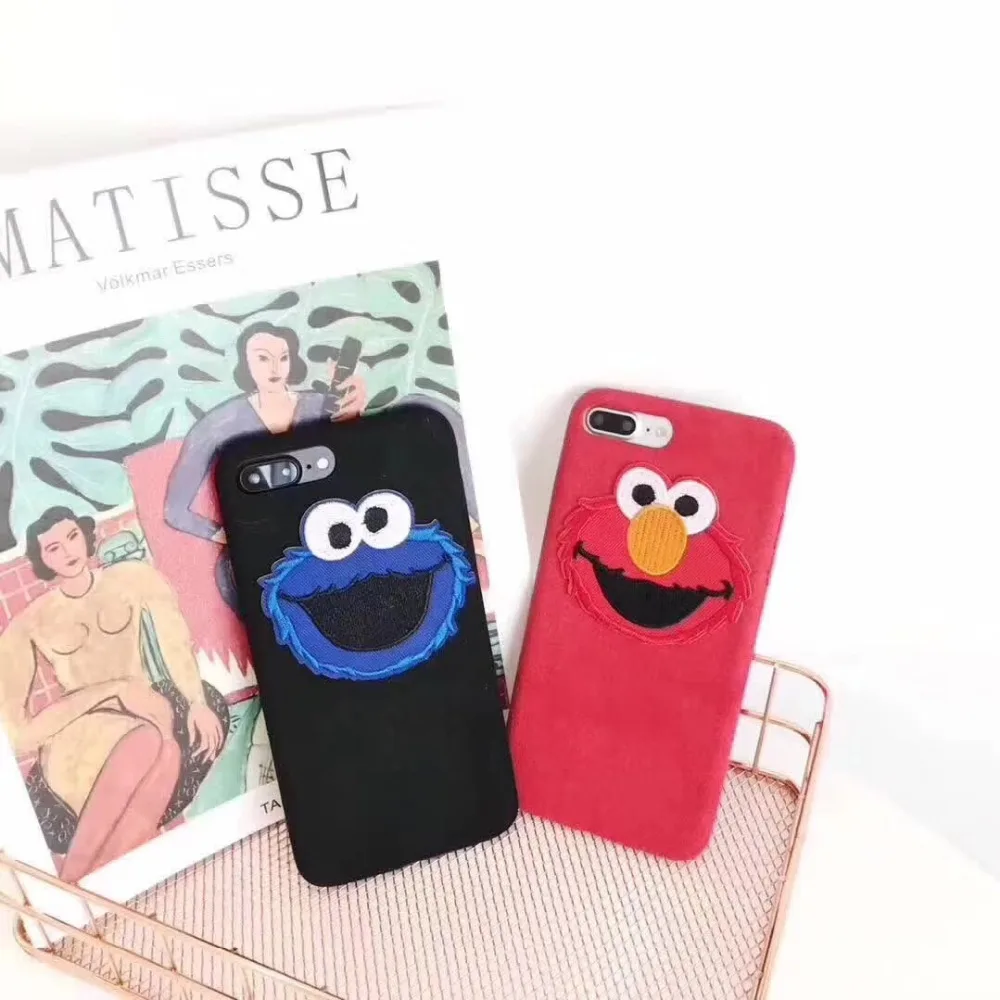 Супер модные 3D Hand Made Вышивка Улица Сезам ворсинок Мягкие TPU чехол для iphone6 6 S 7 s 8 Plus