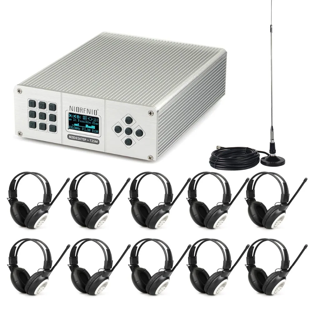 

NIORFNIO 25W Wireless Broadcasting System FM Transmitter + 10 Headphone TR101 for Church Meeting Translation
